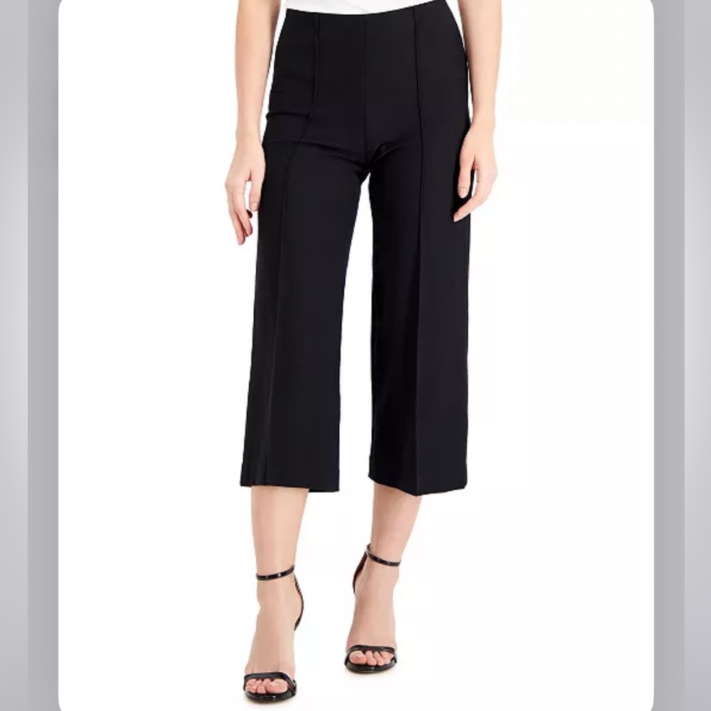 Anne Klein Women's Pull-on Pin-Tuck Wide-Leg Cropped Pants Black XL